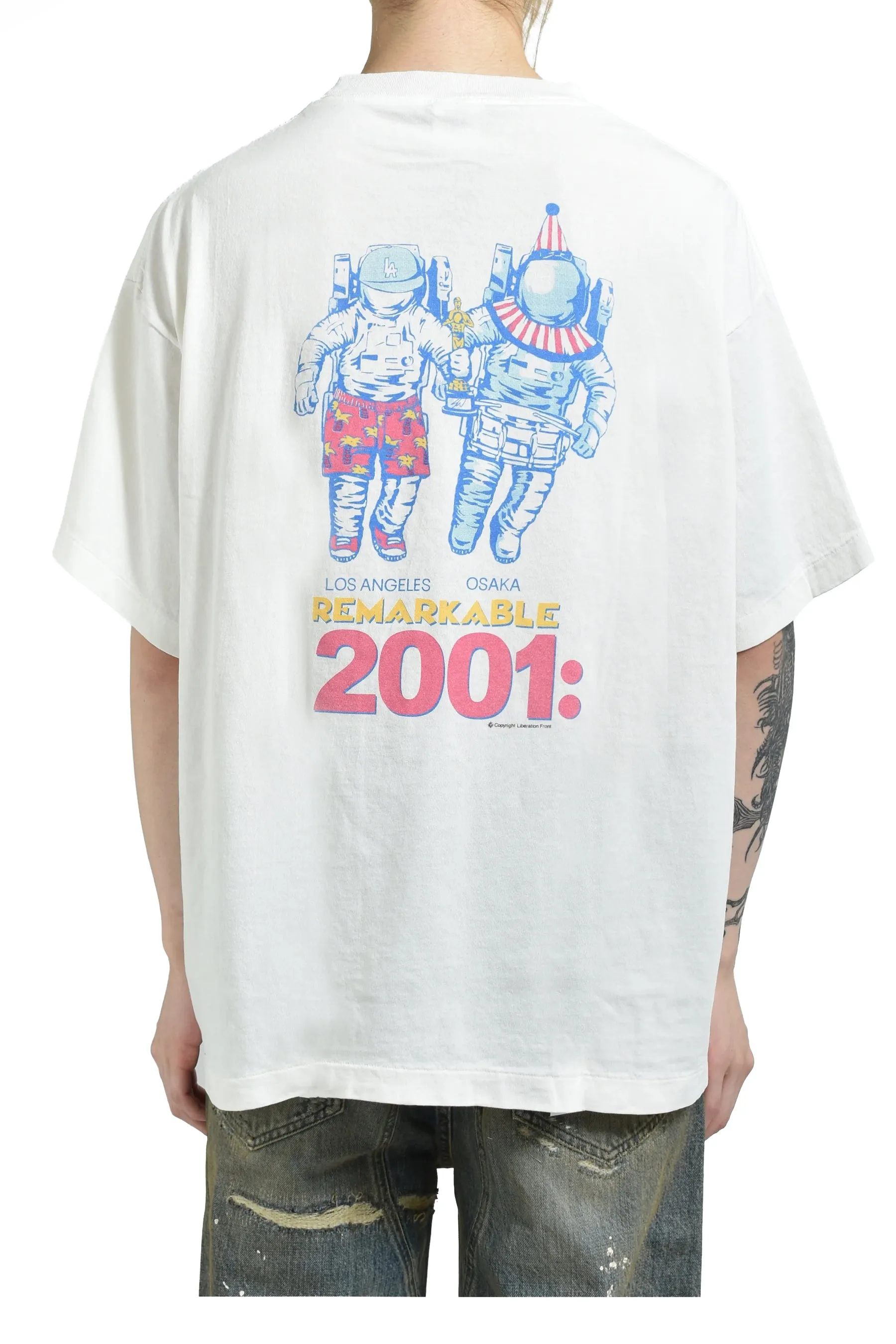 SAINT Mxxxxxx × Sean Wotherspoon SW_SS TEE/ASTRO/WHT SW joint retro enzyme-washed old tee Astronaut distressed short-sleeved off-white S-XL Correct version Customized SW joint wash water label Original development Production without looking at pictures Printing pixel level restoration Handmade acrylic ready-made clothing graffiti ink